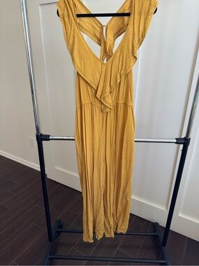 Xhilaration Mustard Ruffle V-Neck Maxi Dress